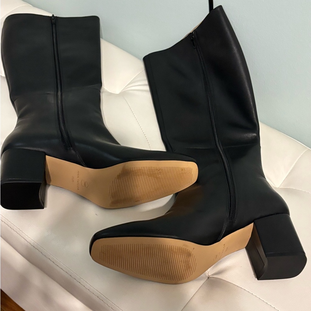 Ann Taylor Elegant Black Leather Knee-High Boots Size 8.5 Women New without Box - Picture 8 of 10
